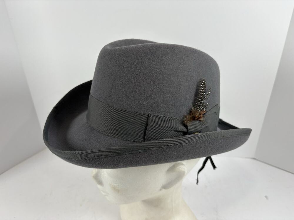 Epoch Gray Wool Felt Fedora Hat Feather Band Satin Lined Size S Style HE31